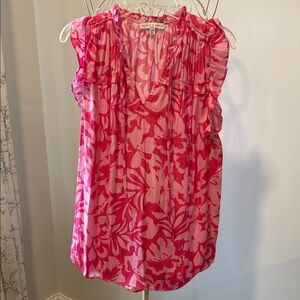 Vibrant Pink Floral Ruffle Blouse
